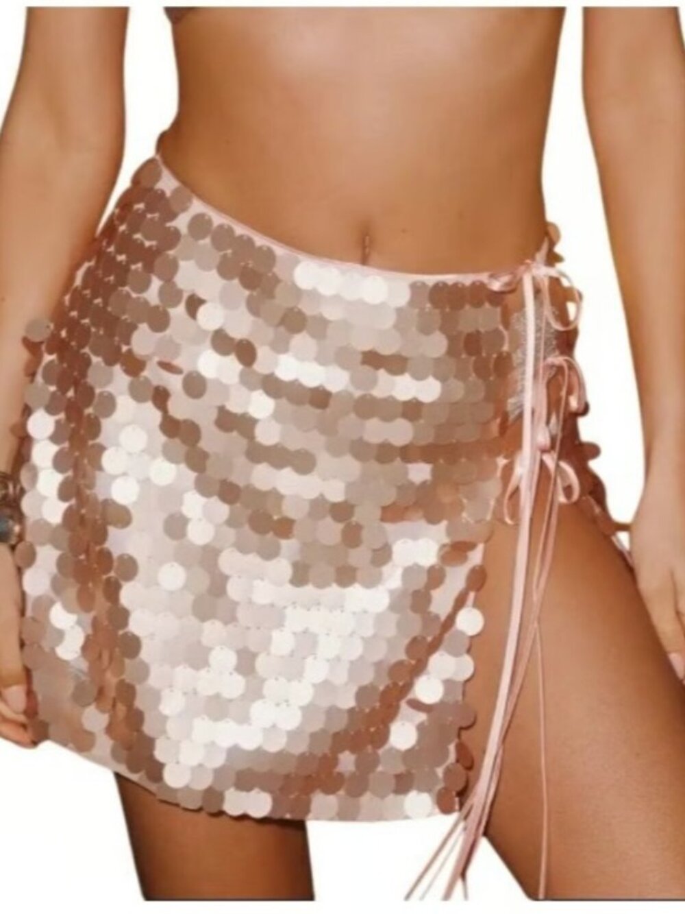 Flat White Anthropologie Pink Quartz Sequin‎ Mini Skirt Slit Side Tie Small
